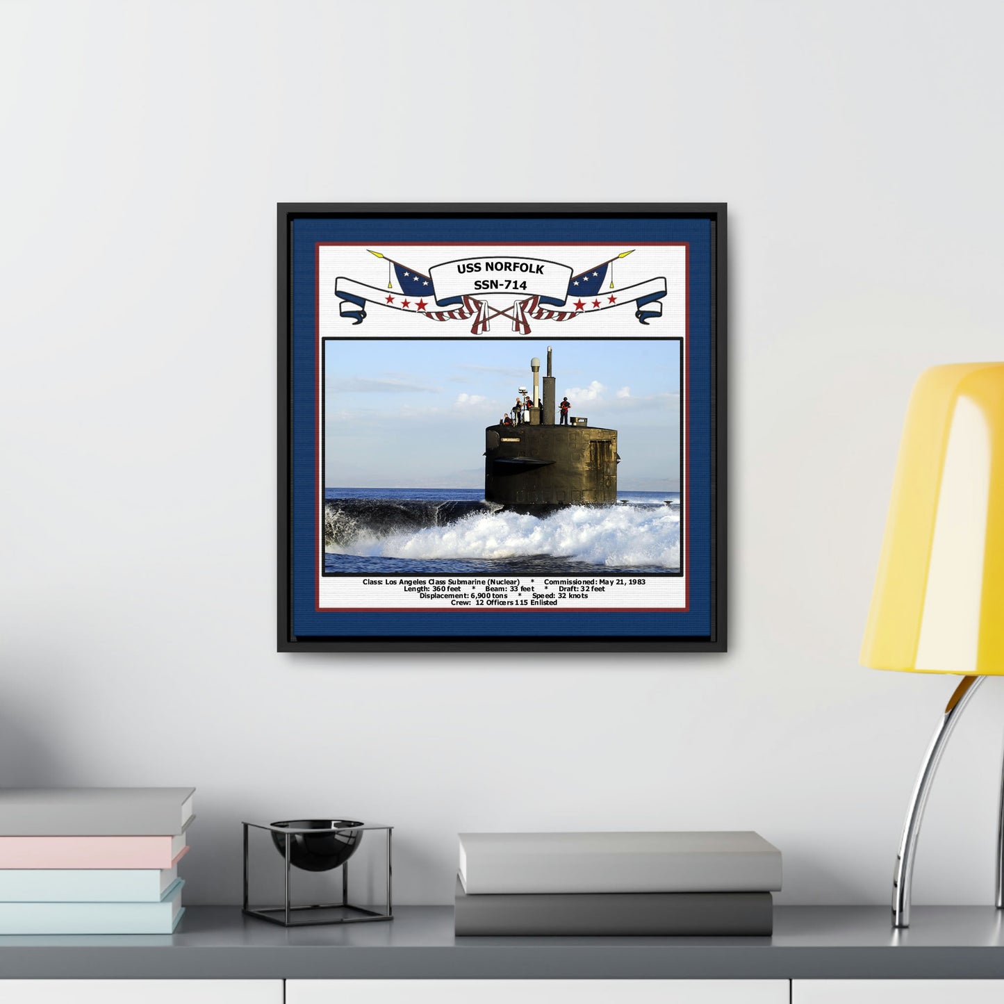 USS Norfolk SSN-714 Navy Floating Frame Photo Desk View