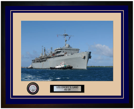 USS EMORY-S-LAND AS-39 Framed Navy Ship Photo Blue