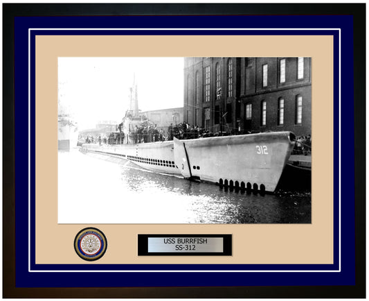 USS Burrfish SS-312 Framed Navy Ship Photo Blue