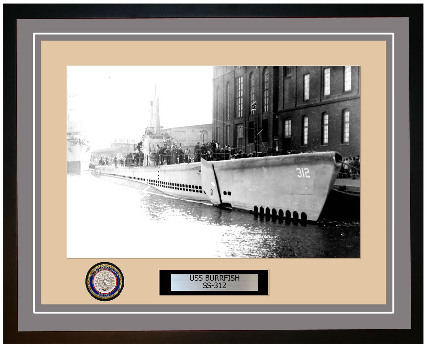 USS Burrfish SS-312 Framed Navy Ship Photo Grey