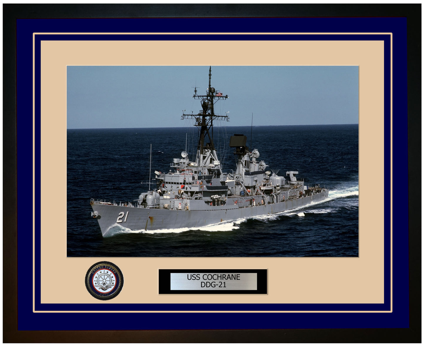 USS COCHRANE DDG-21 Framed Navy Ship Photo Blue