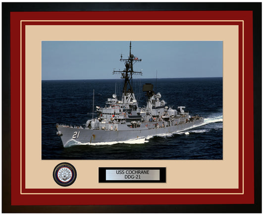 USS COCHRANE DDG-21 Framed Navy Ship Photo Burgundy