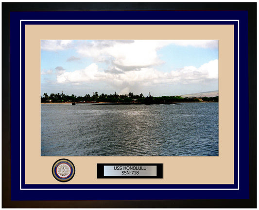 USS Honolulu SSN-718 Framed Navy Ship Photo Blue