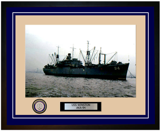 USS Winston AKA-94 Framed Navy Ship Photo Blue