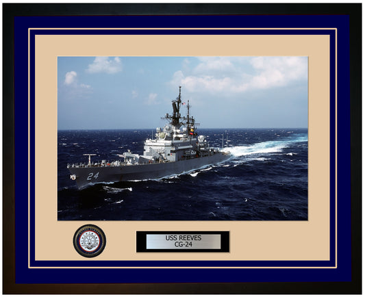 USS REEVES CG-24 Framed Navy Ship Photo Blue