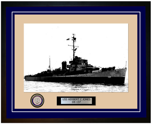 USS Herbert C Jones DE-137 Framed Navy Ship Photo Blue