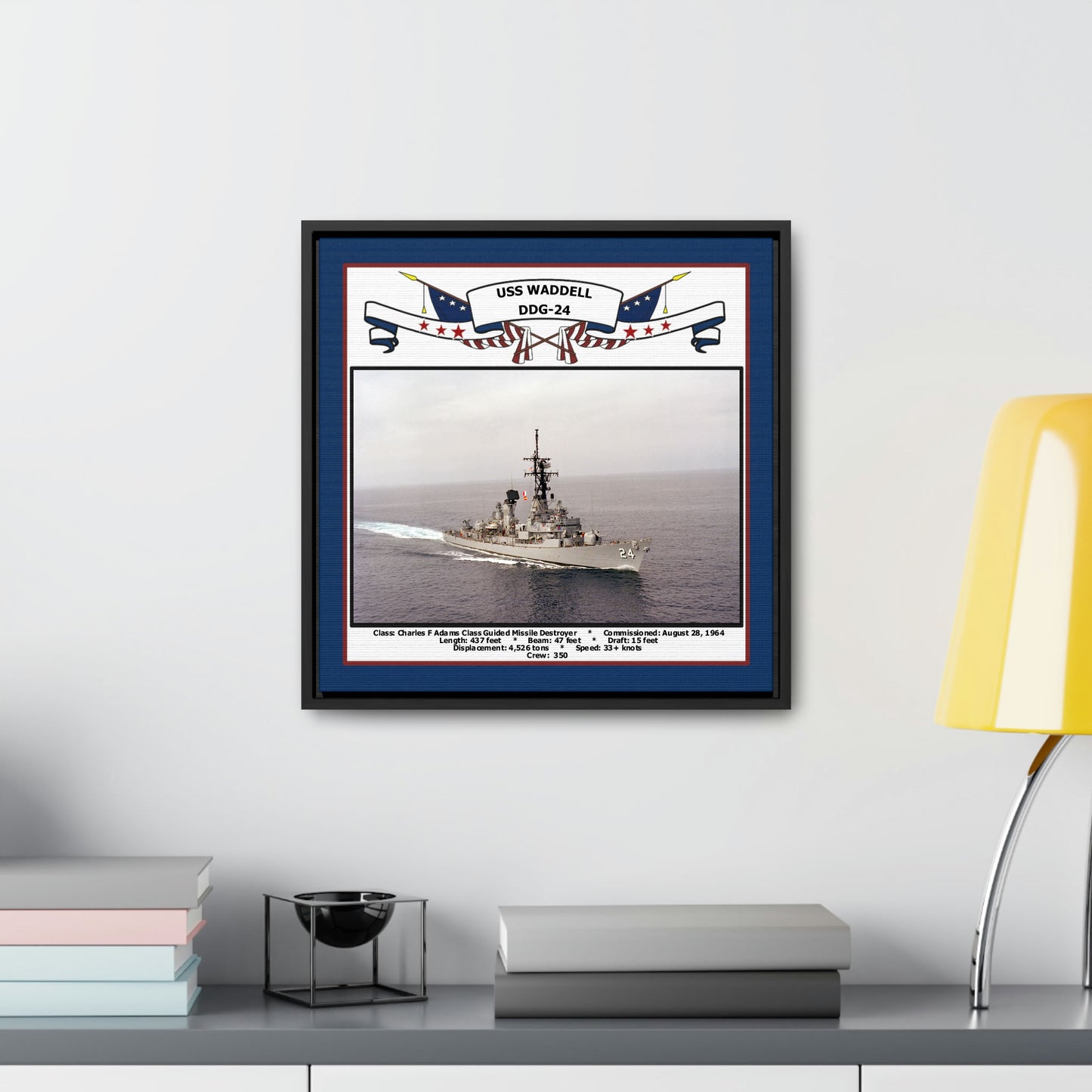 USS Waddell DDG-24 Navy Floating Frame Photo Desk View