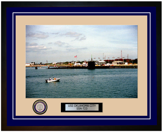 USS Oklahoma City SSN-723 Framed Navy Ship Photo Blue