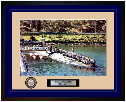 USS Louisville SSN-724 Framed Navy Ship Photo Blue