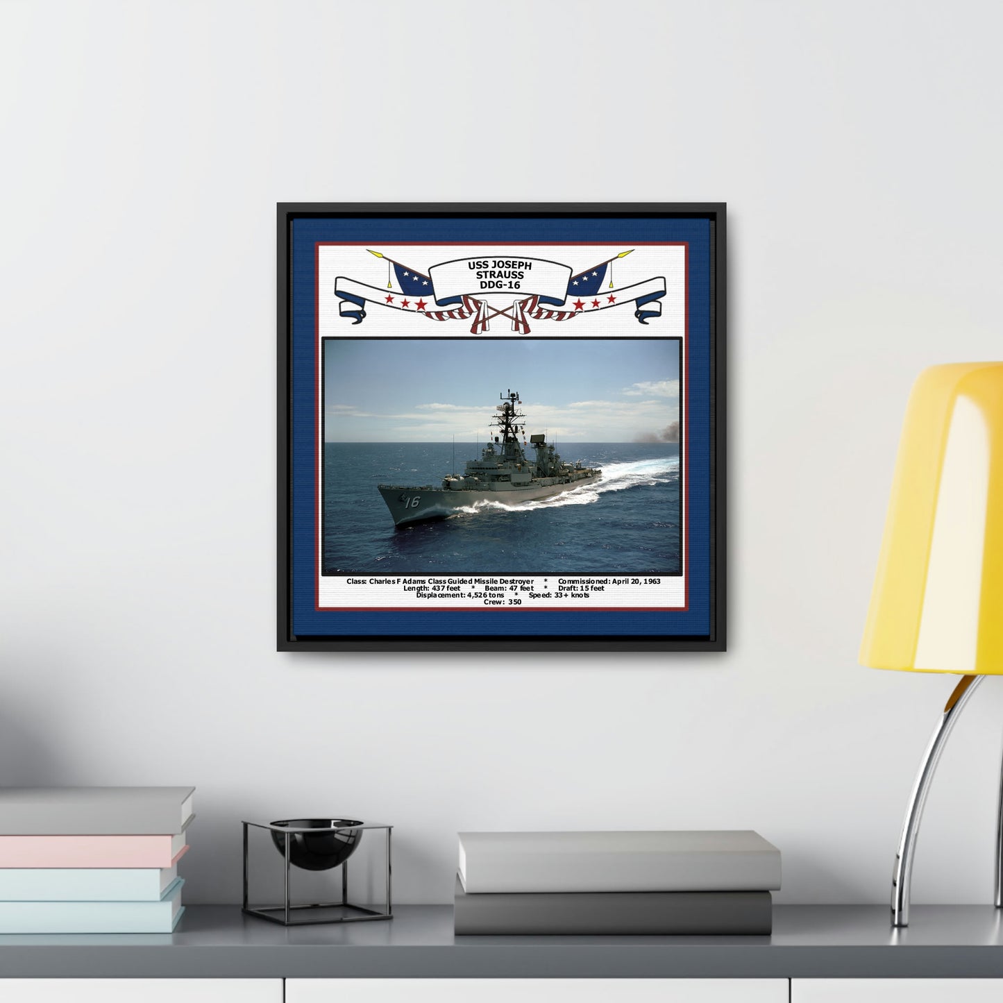 USS Joseph Strauss DDG-16 Navy Floating Frame Photo Desk View