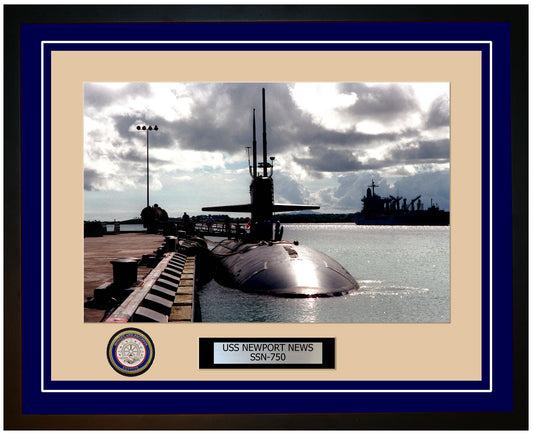 USS Newport News SSN-750 Framed Navy Ship Photo Blue