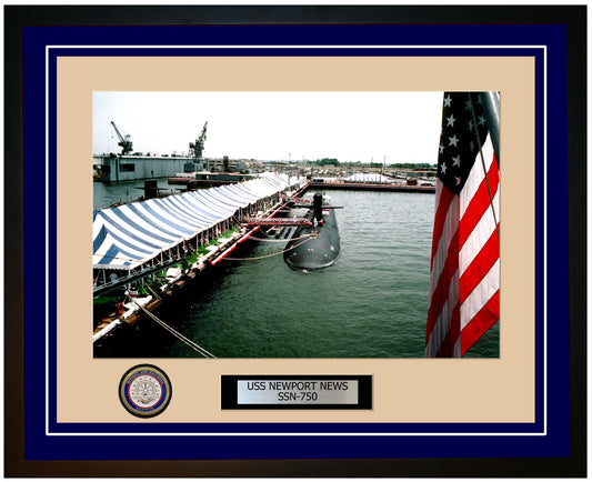 USS Newport News SSN-750 Framed Navy Ship Photo Blue