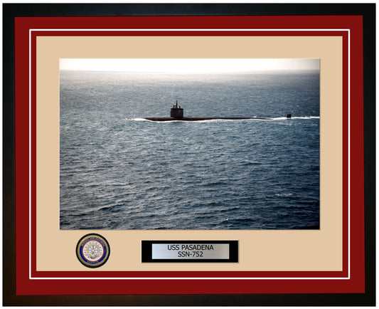 USS Pasadena SSN-752 Framed Navy Ship Photo Burgundy