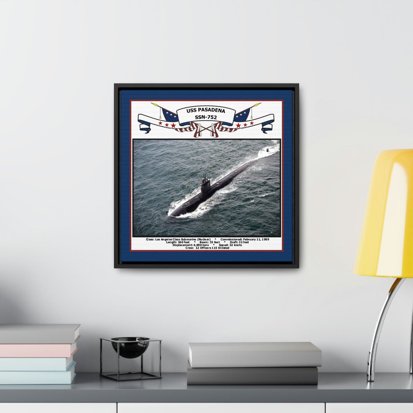 USS Pasadena SSN-752 Navy Floating Frame Photo Desk View
