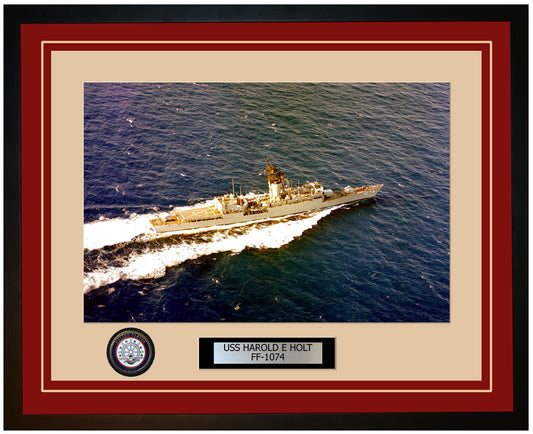 USS HAROLD E HOLT FF-1074 Framed Navy Ship Photo Burgundy