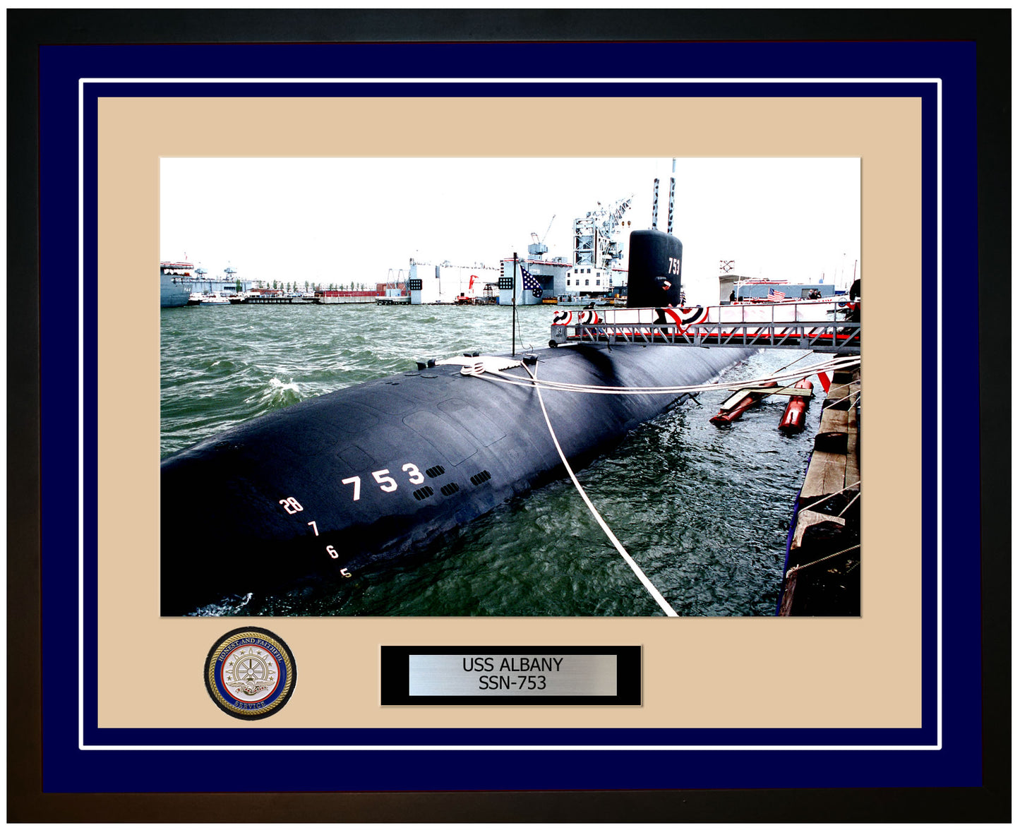 USS Albany SSN-753 Framed Navy Ship Photo Blue