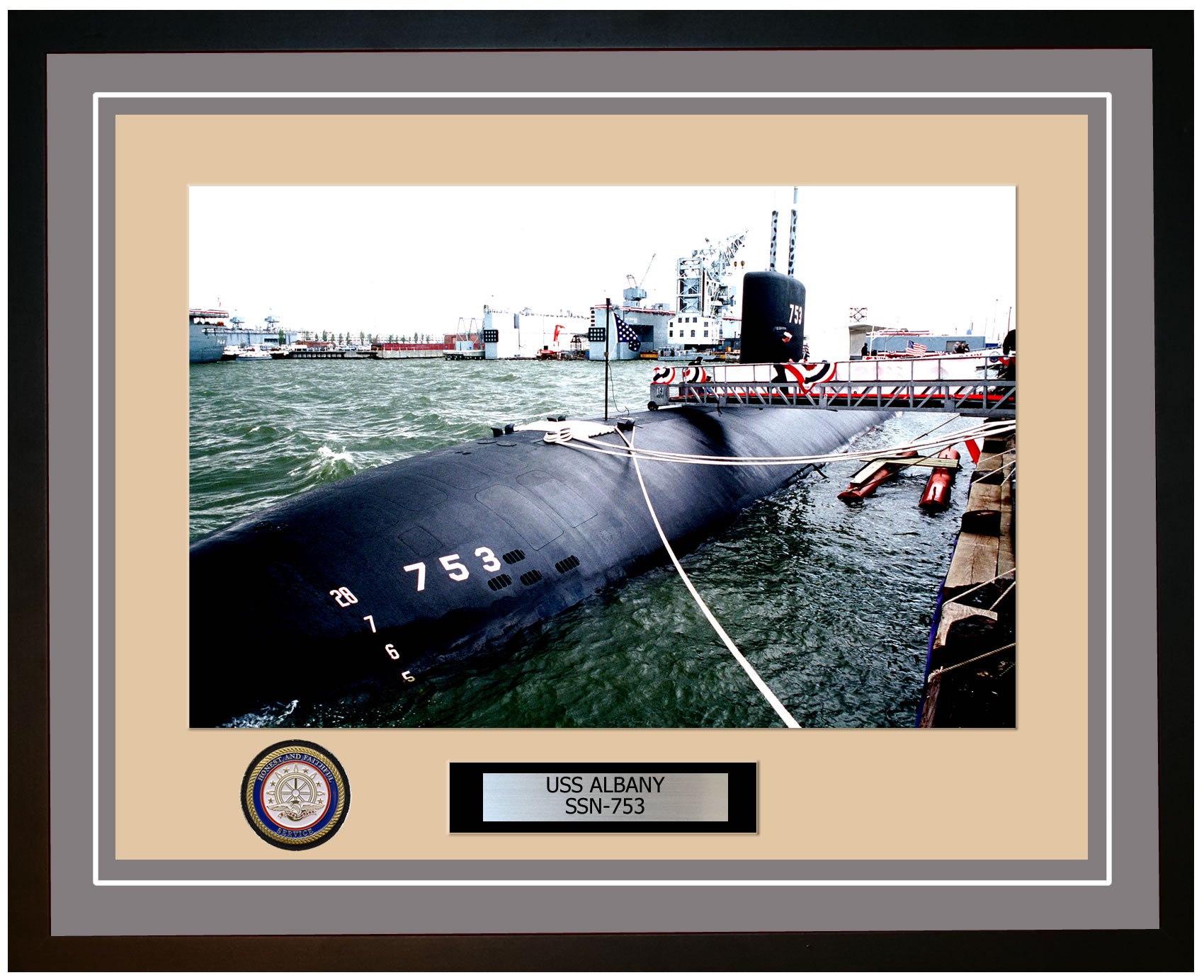 USS Albany SSN-753 Framed Navy Ship Photo Grey