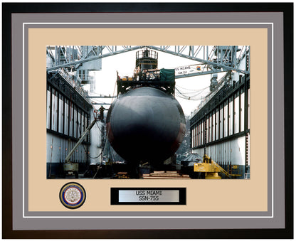 USS Miami SSN-755 Framed Navy Ship Photo Grey