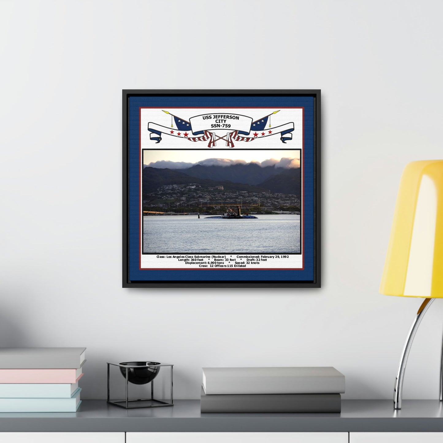 USS Jefferson City SSN-759 Navy Floating Frame Photo Desk View
