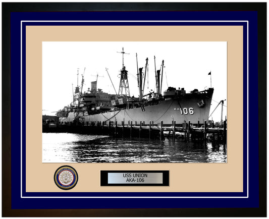 USS Union AKA-106 Framed Navy Ship Photo Blue