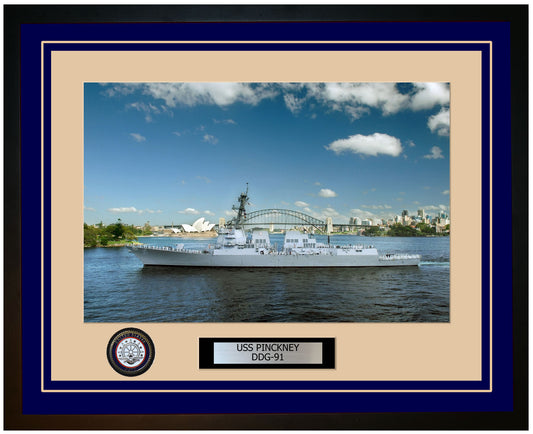 USS PINCKNEY DDG-91 Framed Navy Ship Photo Blue
