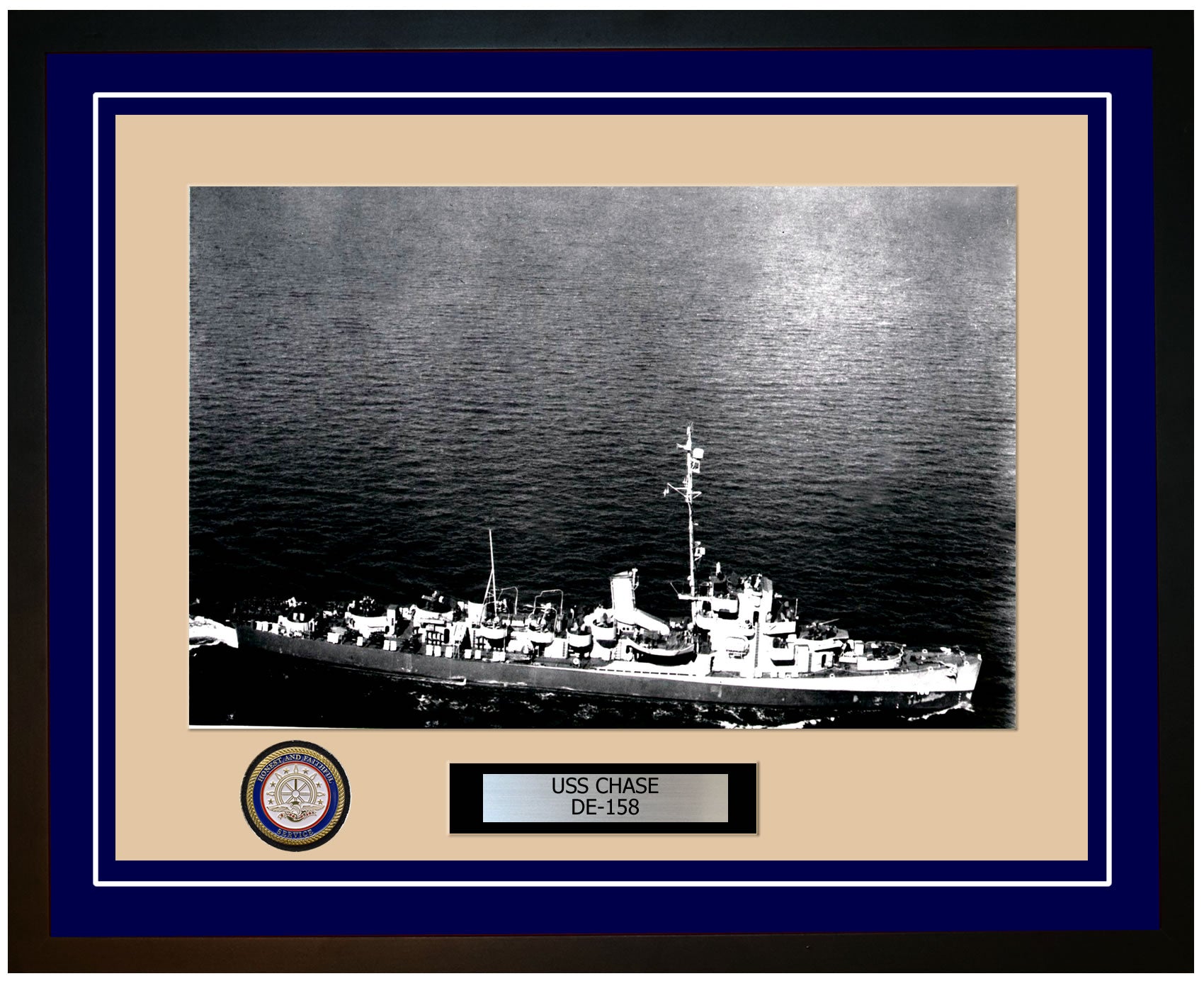 USS Chase DE-158 Framed Navy Ship Photo Blue
