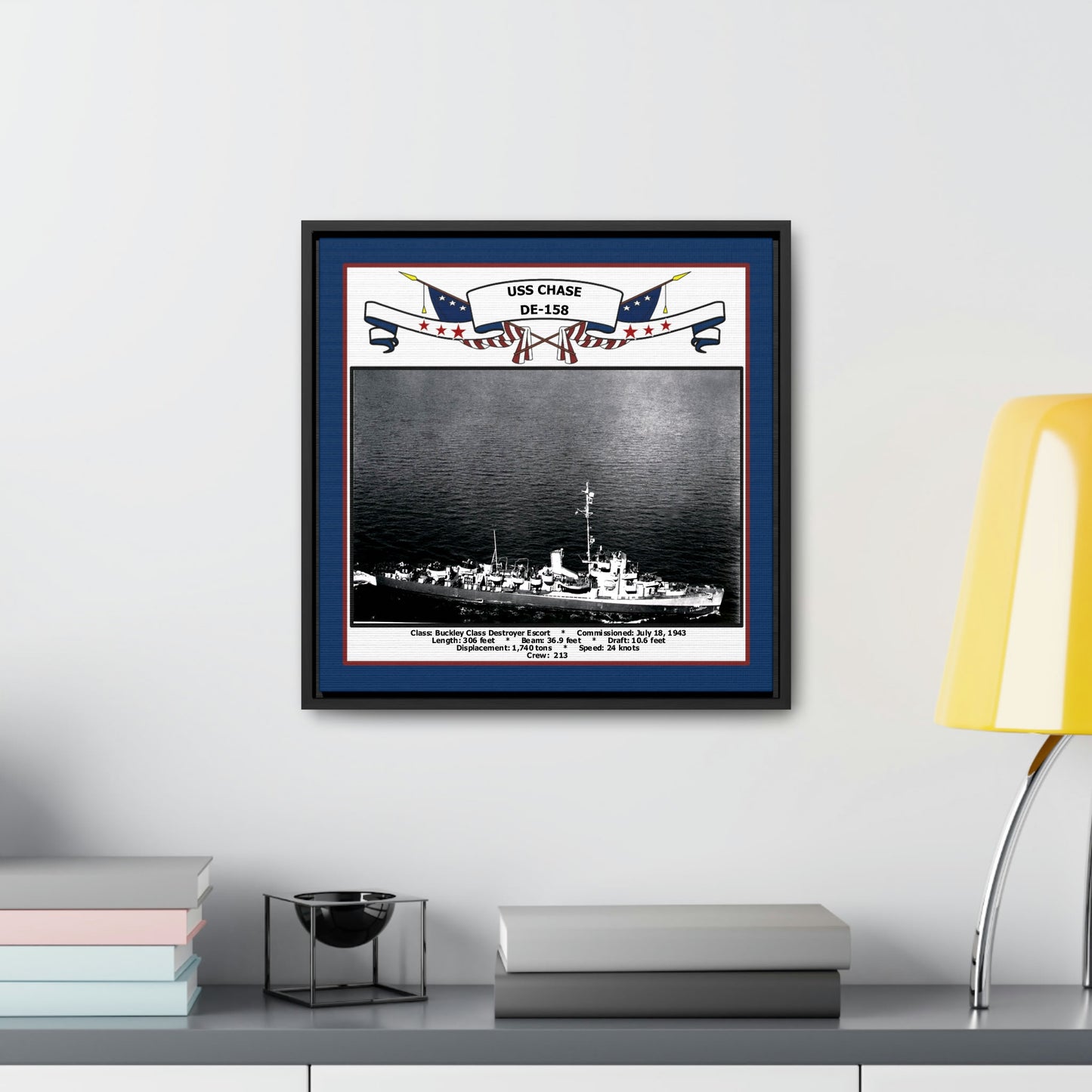 USS Chase DE-158 Navy Floating Frame Photo Desk View