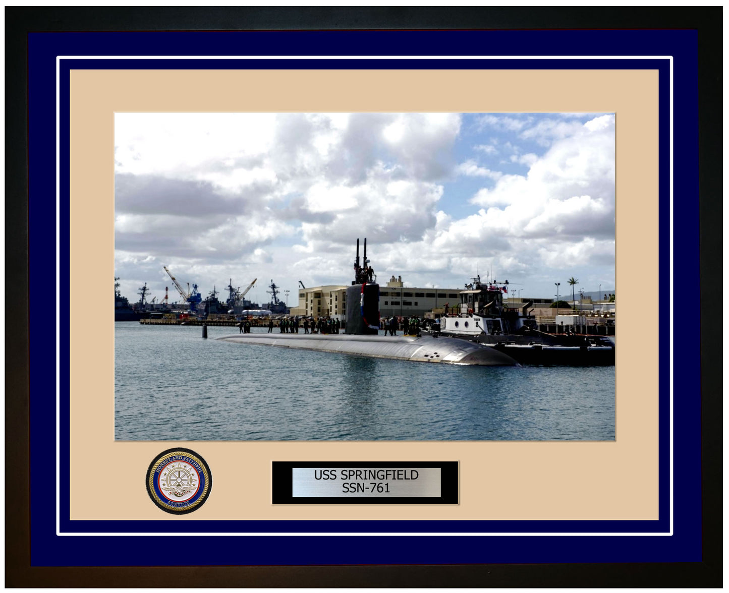 USS Springfield SSN-761 Framed Navy Ship Photo Blue