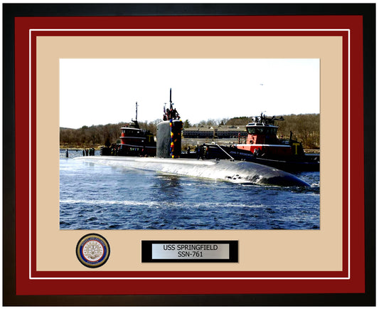 USS Springfield SSN-761 Framed Navy Ship Photo Burgundy