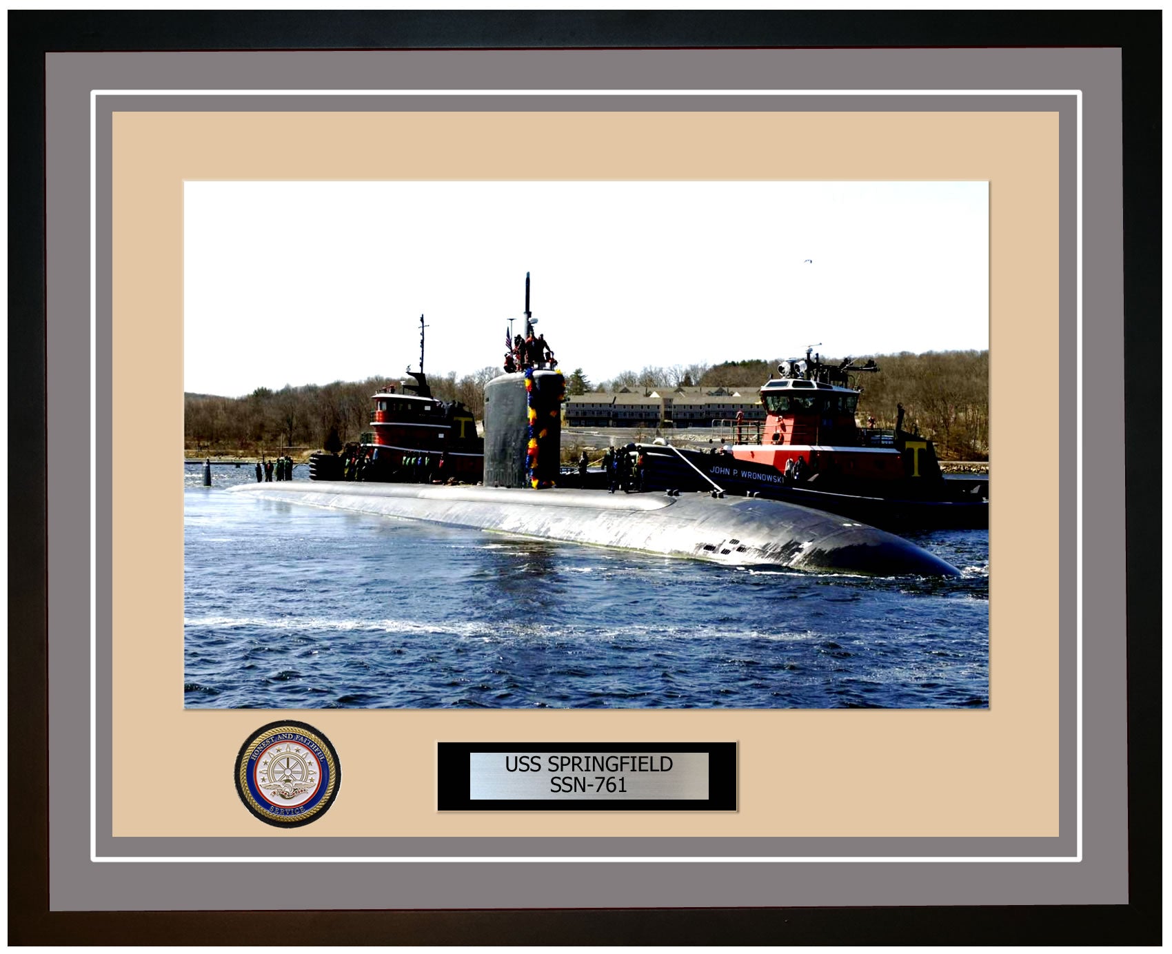 USS Springfield SSN-761 Framed Navy Ship Photo Grey