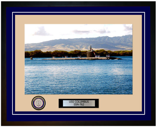 USS Columbus SSN-762 Framed Navy Ship Photo Blue