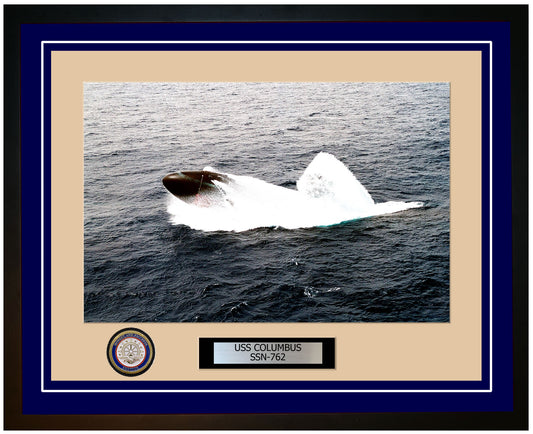 USS Columbus SSN-762 Framed Navy Ship Photo Blue