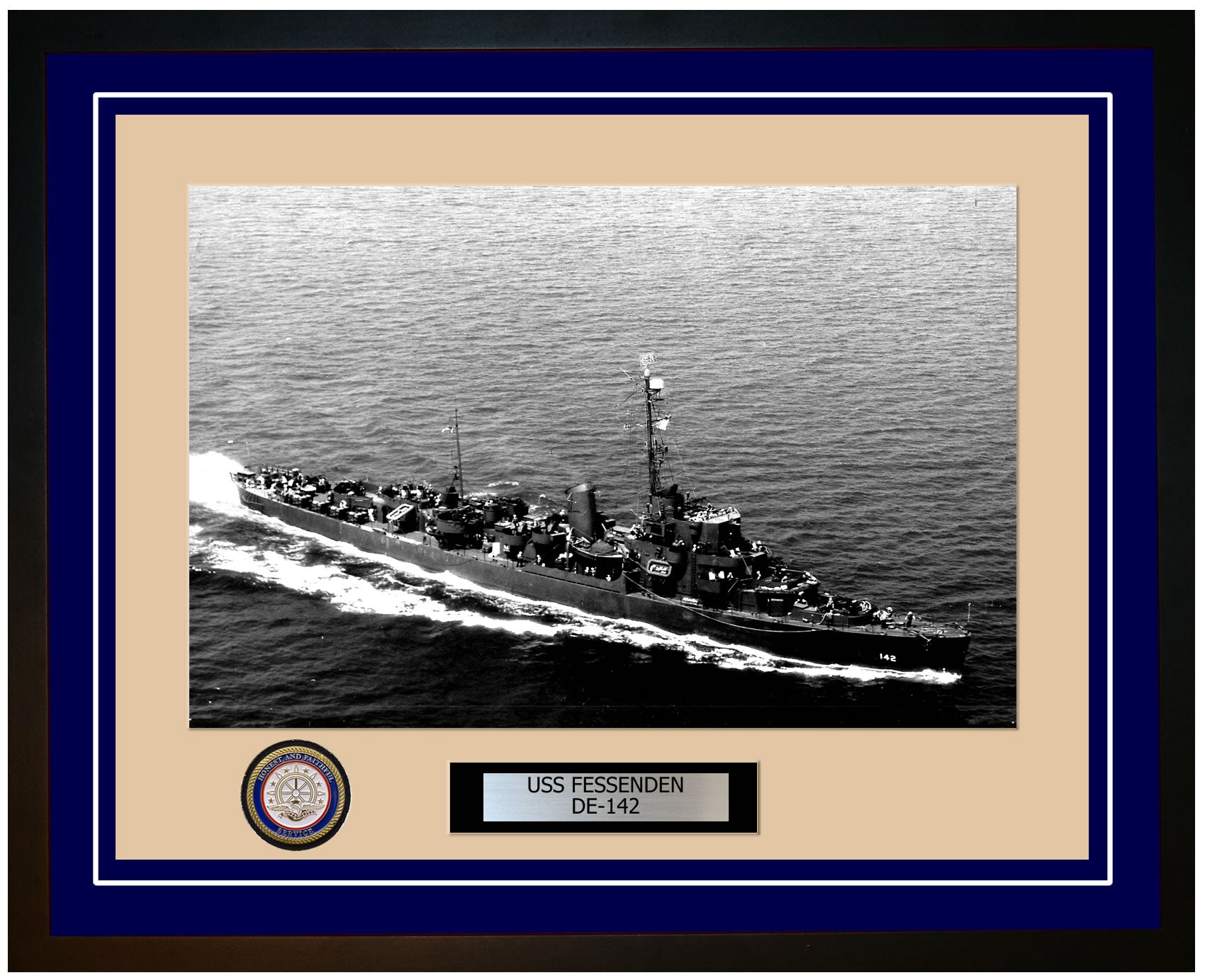 USS Fessenden DE-142 Framed Navy Ship Photo Blue