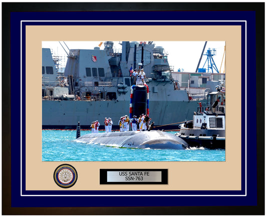 USS Santa Fe SSN-763 Framed Navy Ship Photo Blue