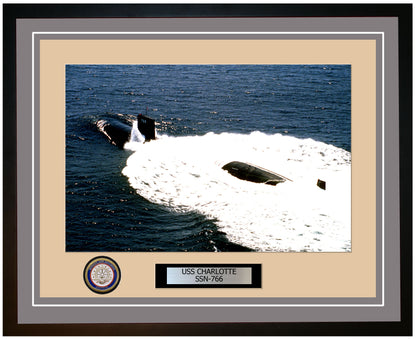 USS Charlotte SSN-766 Framed Navy Ship Photo Grey