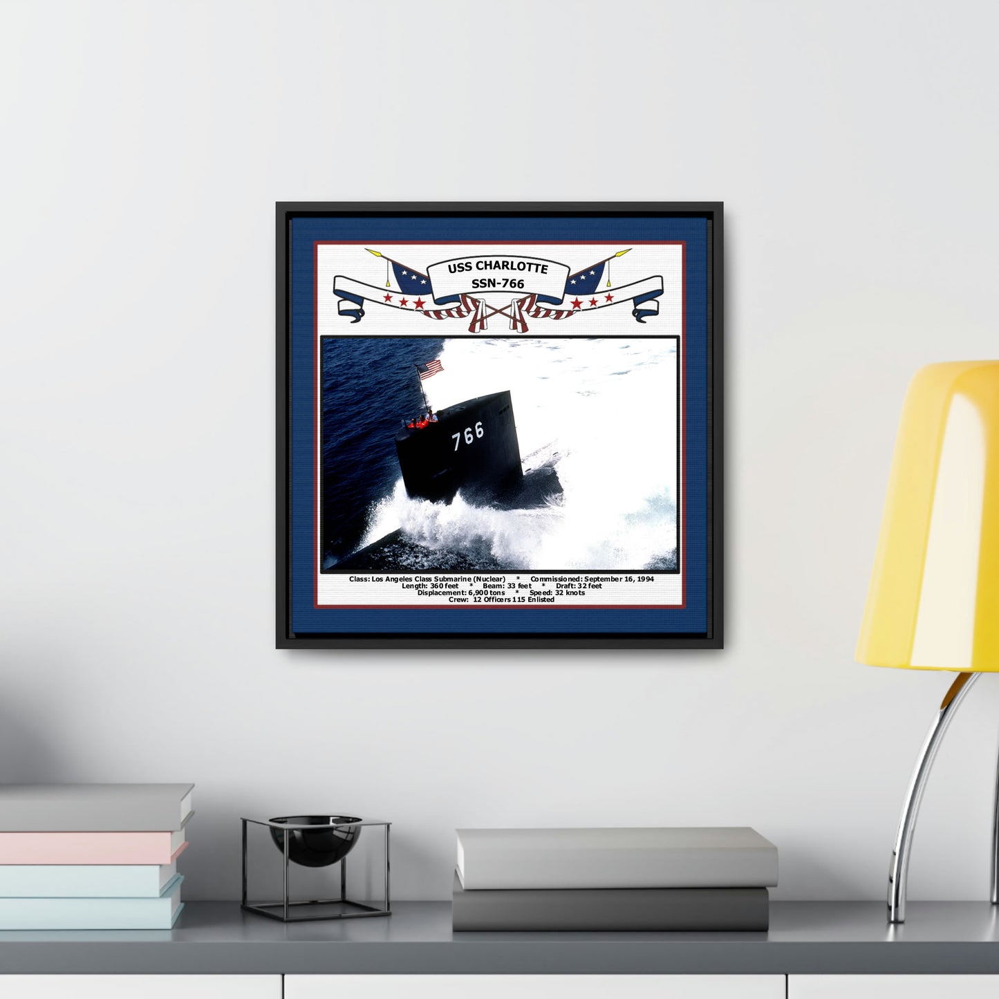 USS Charlotte SSN-766 Navy Floating Frame Photo Desk View