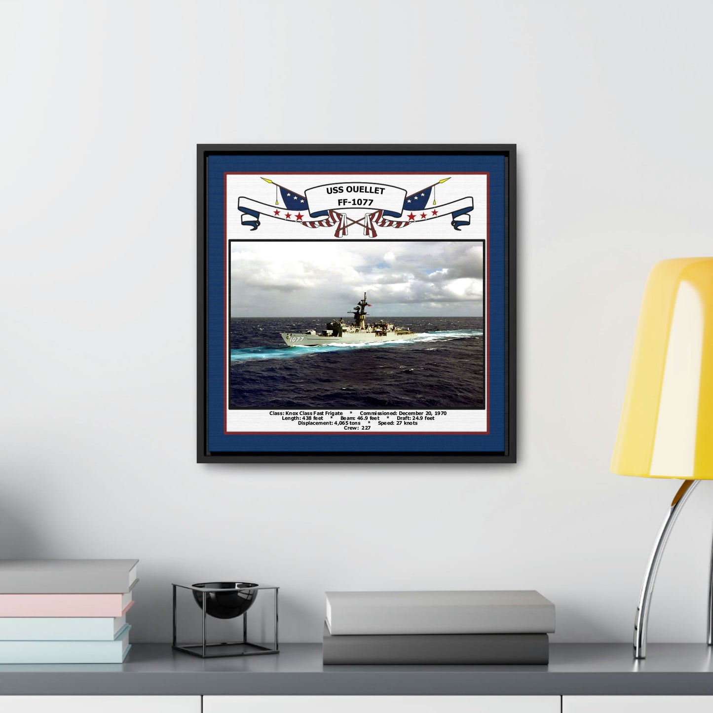 USS Ouellet FF-1077 Navy Floating Frame Photo Desk View