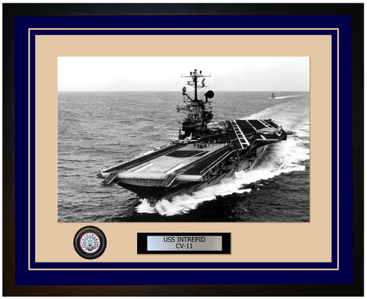 USS INTREPID CV-11 Framed Navy Ship Photo Blue