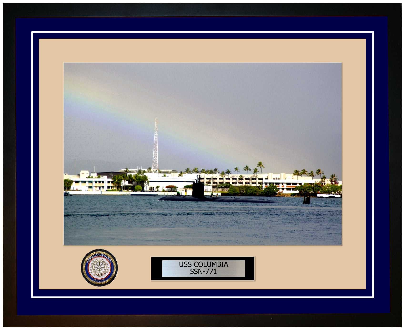 USS Columbia SSN-771 Framed Navy Ship Photo Blue