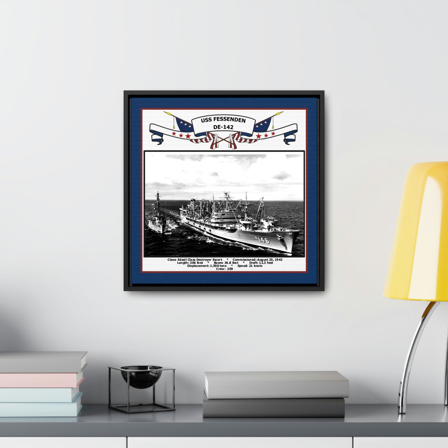 USS Fessenden DE-142 Navy Floating Frame Photo Desk View