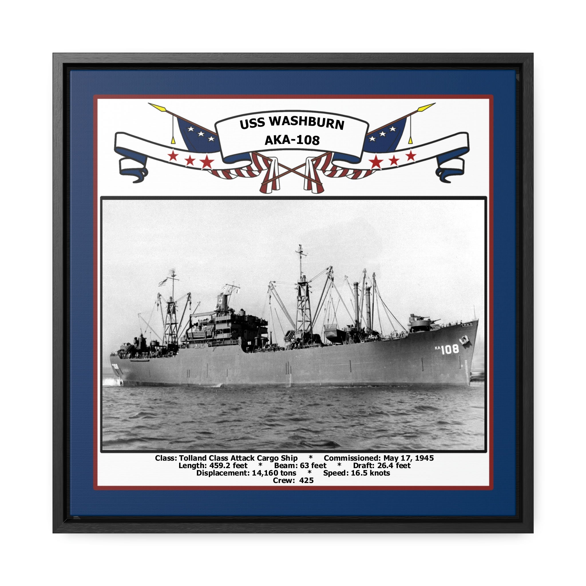 USS Washburn AKA108 Navy Floating Frame Photo Navy Emporium