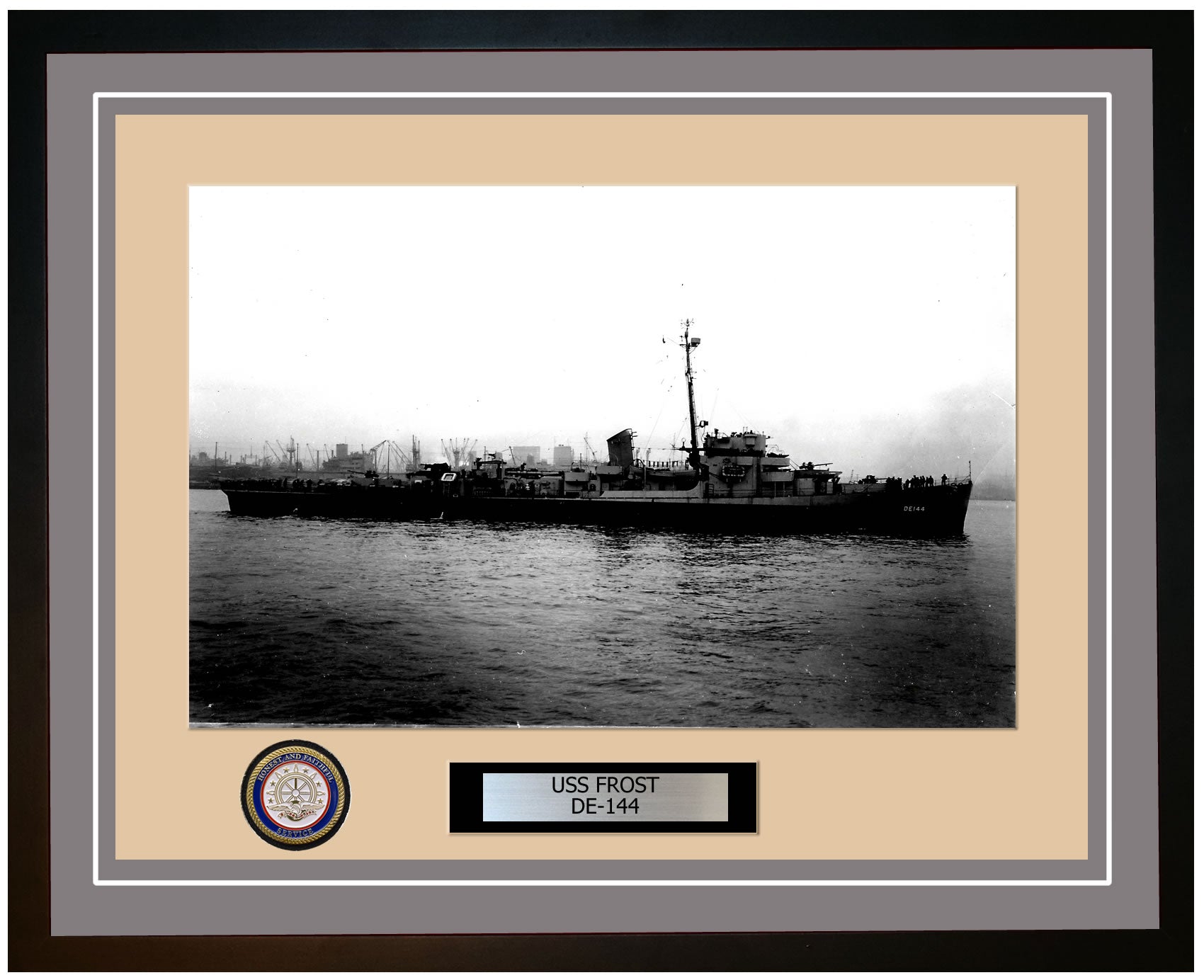 USS Frost DE-144 Framed Navy Ship Photo Grey