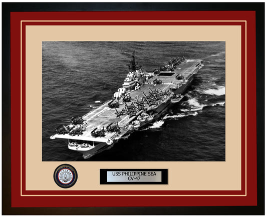 USS PHILIPPINE SEA CV-47 Framed Navy Ship Photo Burgundy