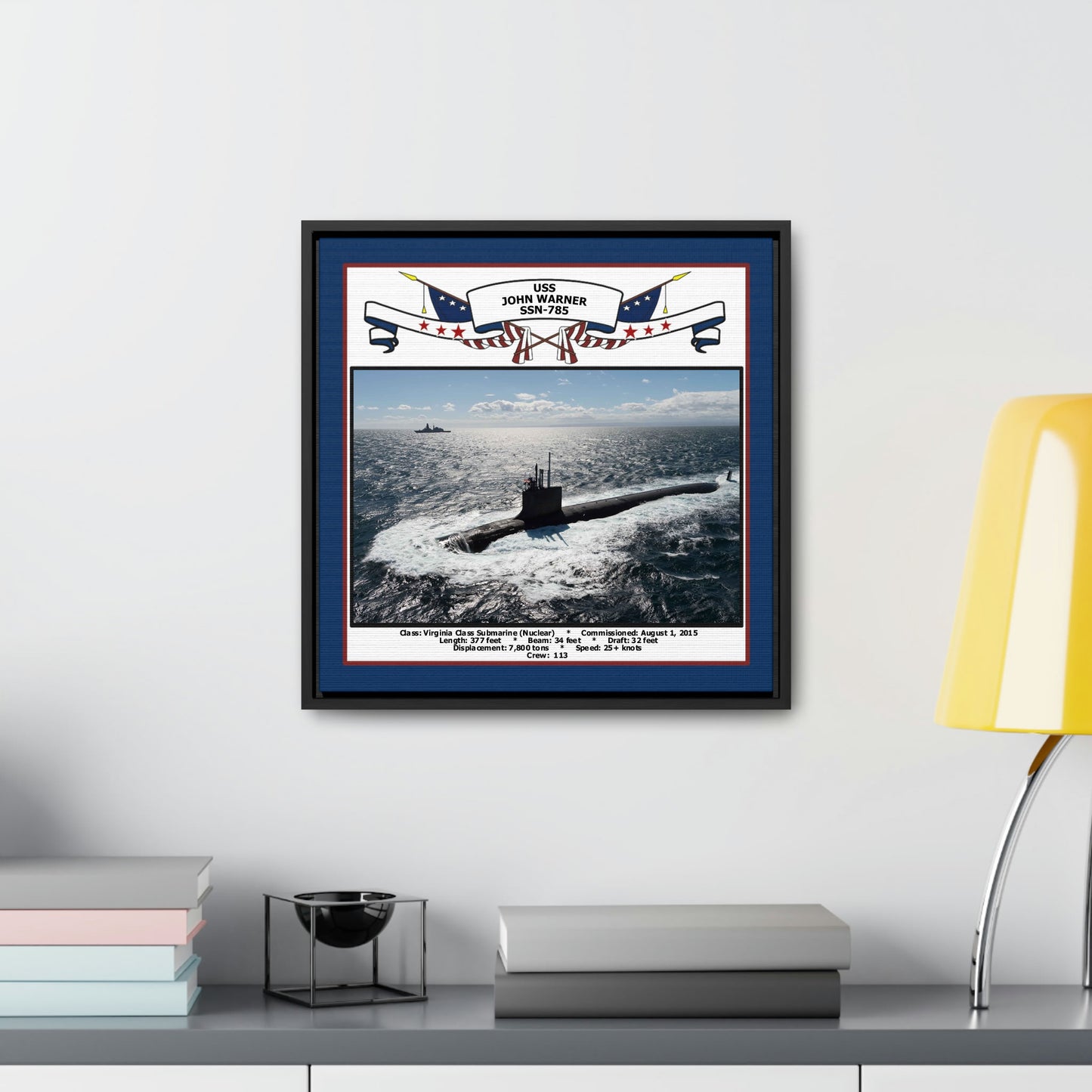 USS John Warner SSN-785 Navy Floating Frame Photo Desk View