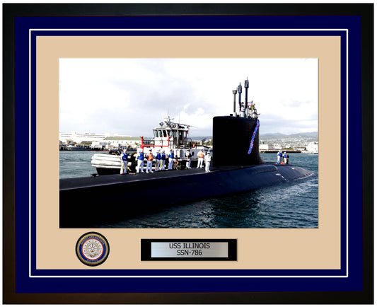 USS Illinois SSN-786 Framed Navy Ship Photo Blue