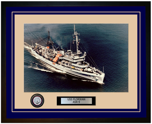USS FLORIKAN ASR-9 Framed Navy Ship Photo Blue