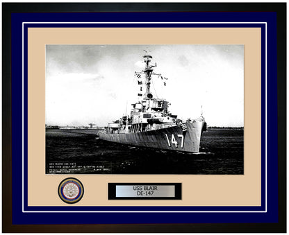 USS Blair DE-147 Framed Navy Ship Photo Blue