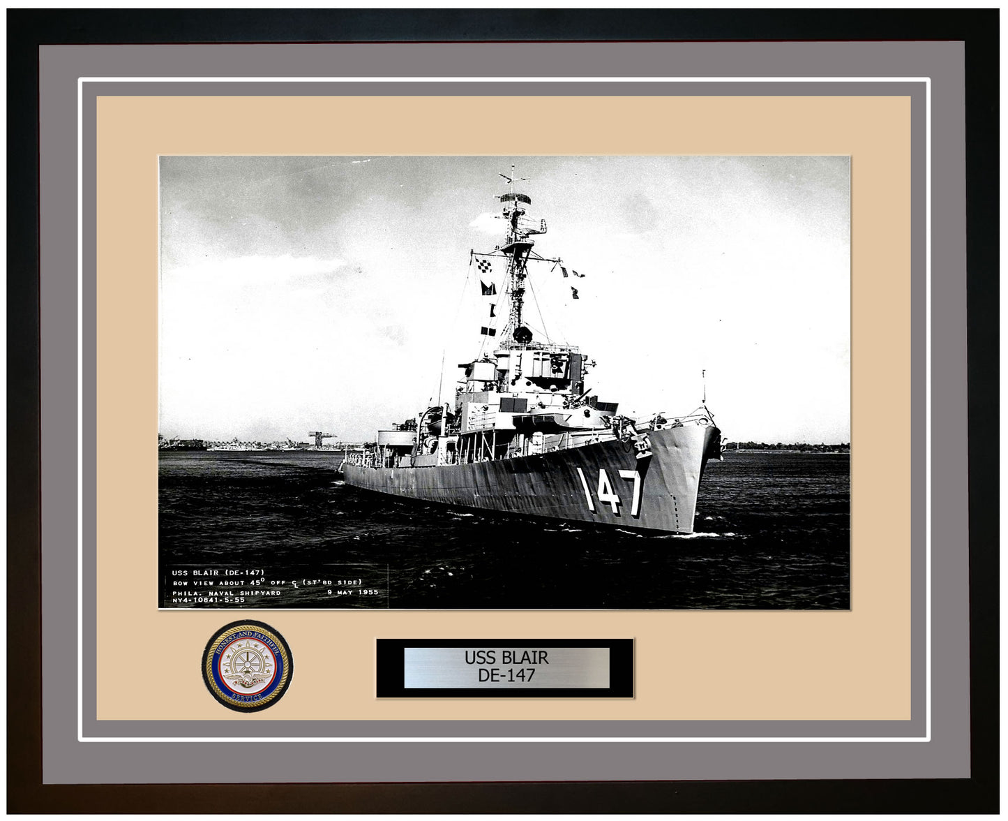 USS Blair DE-147 Framed Navy Ship Photo Grey