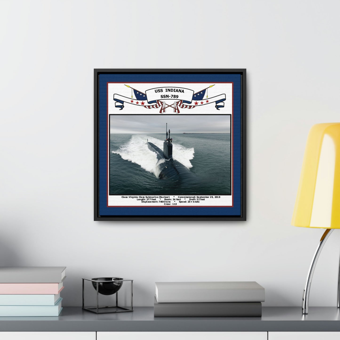 USS Indiana SSN-789 Navy Floating Frame Photo Desk View