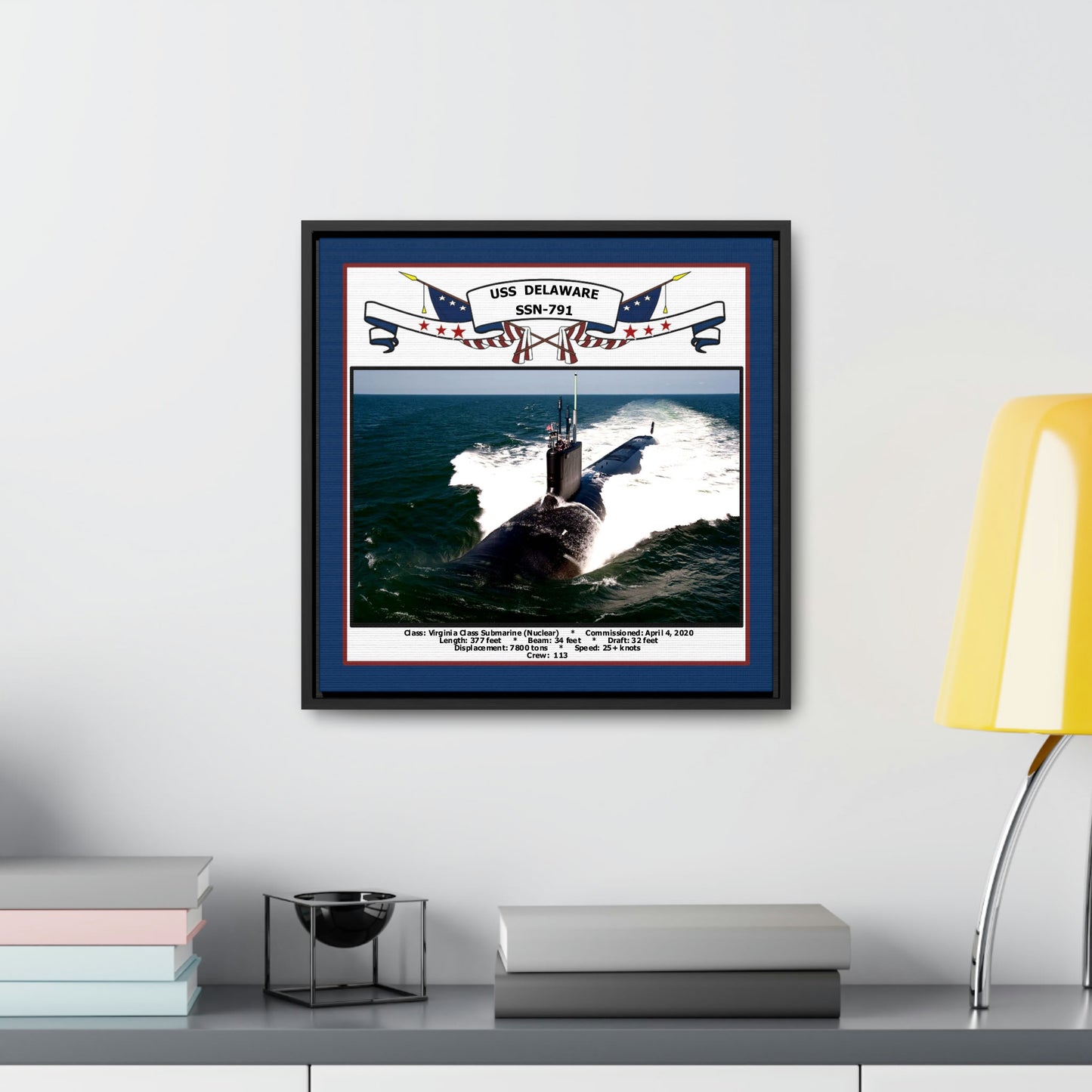 USS Delaware SSN-791 Navy Floating Frame Photo Desk View
